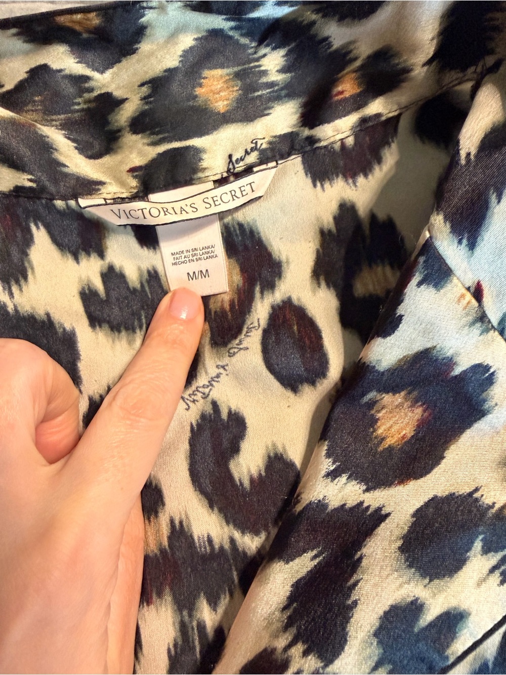 Victoria's Secret Leopard Print Satin Pajama Set - Black, Brown, Cream - Picture 5 of 7